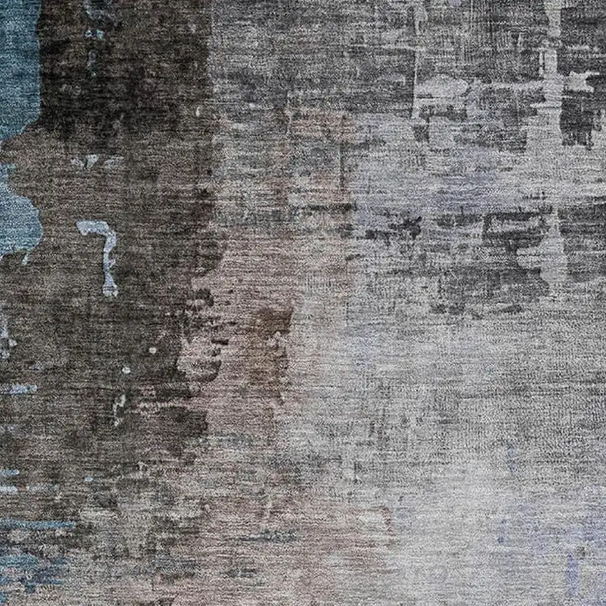 Brown And Blue Abstract Washable Area Rug With UV Protection Photo 3