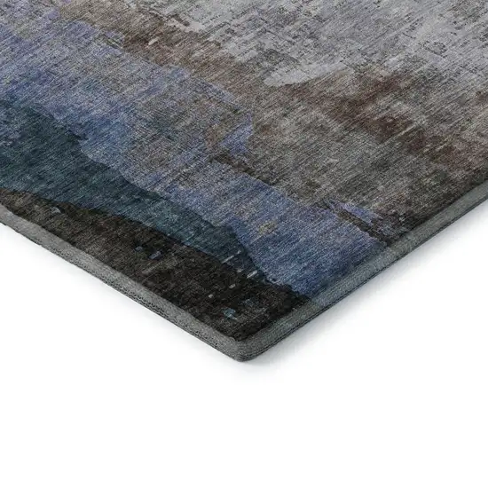 Brown And Blue Abstract Washable Area Rug With UV Protection Photo 7
