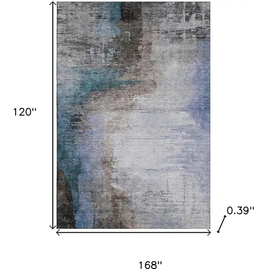 Brown And Blue Abstract Washable Area Rug With UV Protection Photo 9