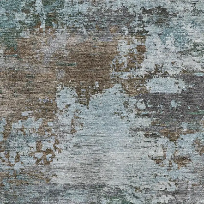 Brown And Blue Abstract Washable Area Rug With UV Protection Photo 3