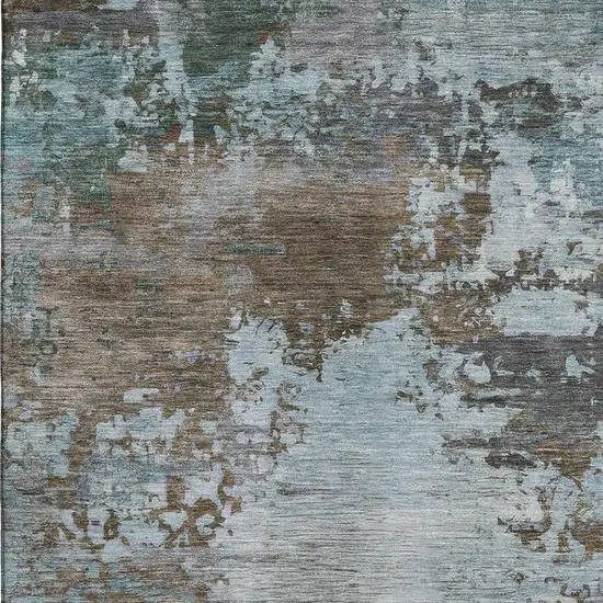 Brown And Blue Abstract Washable Area Rug With UV Protection Photo 3