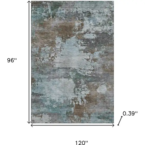 Brown And Blue Abstract Washable Area Rug With UV Protection Photo 9