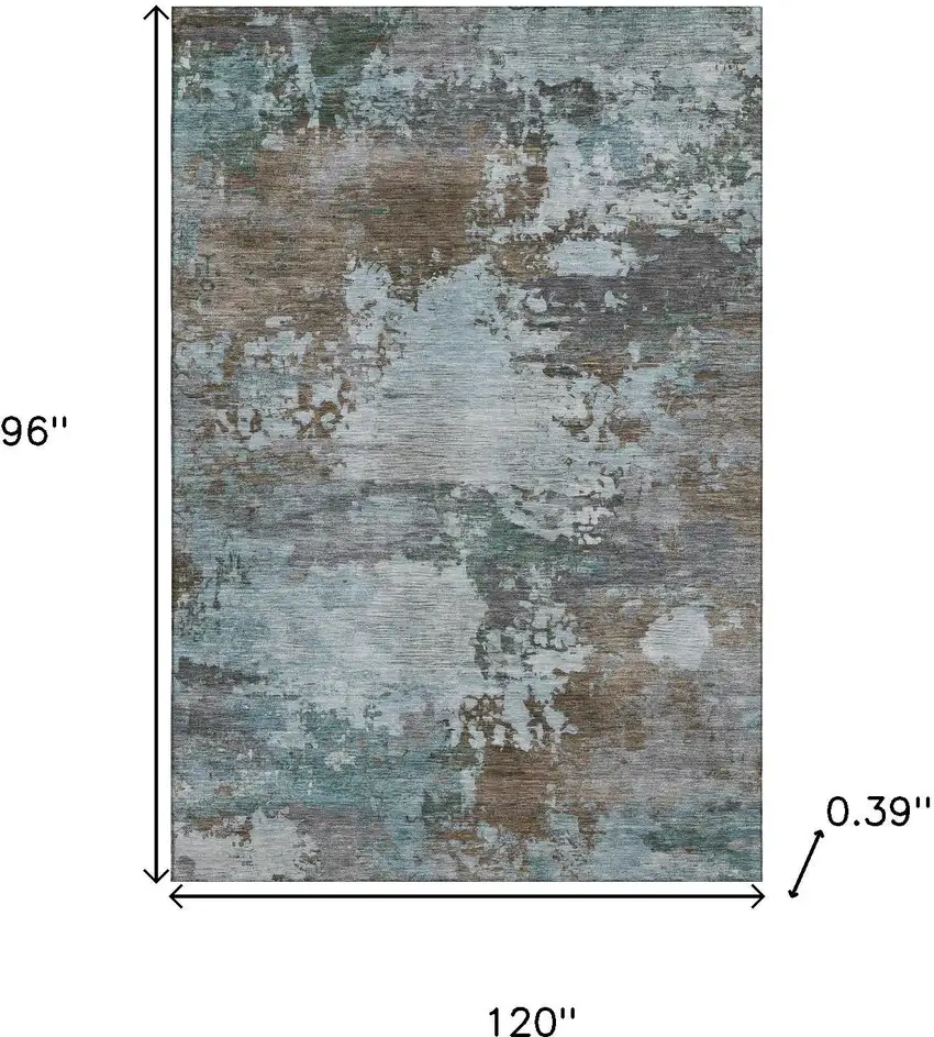 Brown And Blue Abstract Washable Area Rug With UV Protection Photo 9