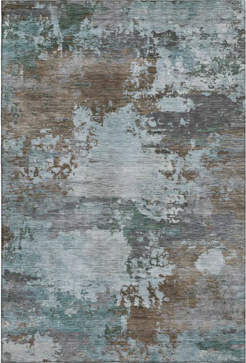 Brown And Blue Abstract Washable Area Rug With UV Protection Photo 2