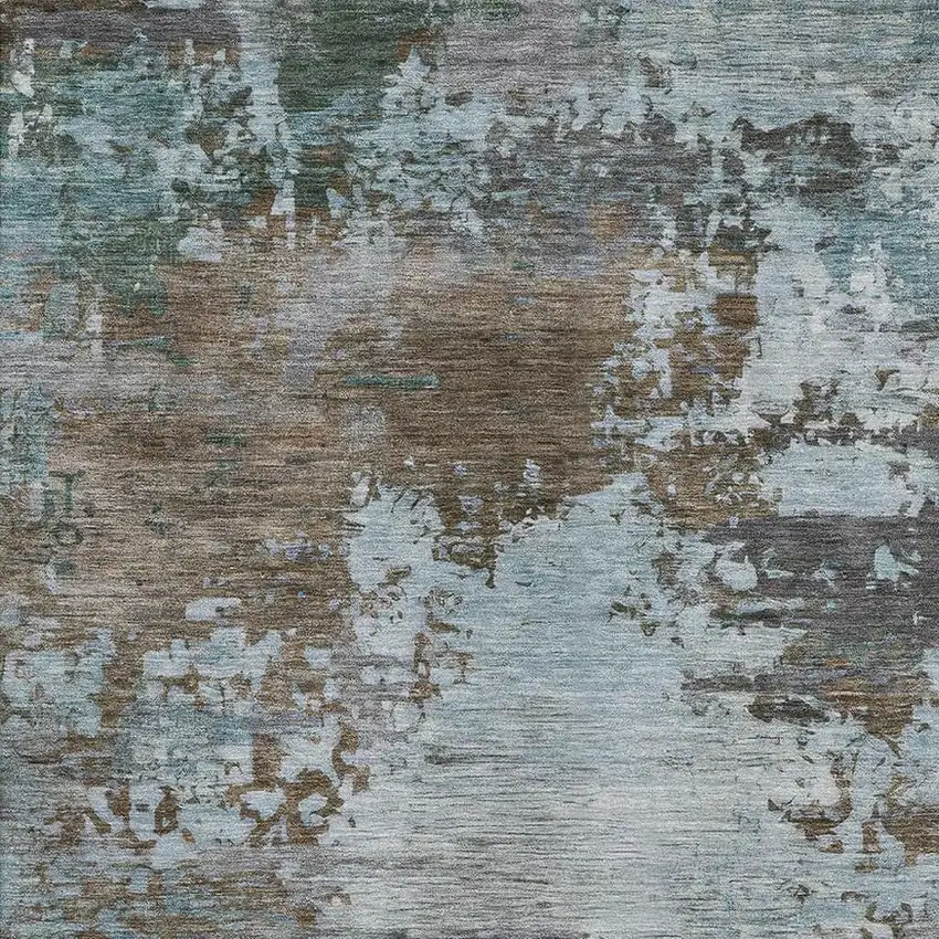 Brown And Blue Abstract Washable Area Rug With UV Protection Photo 3