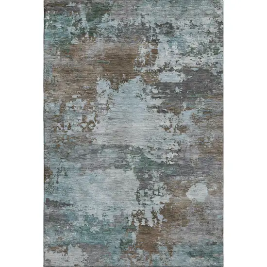 Brown And Blue Abstract Washable Area Rug With UV Protection Photo 1