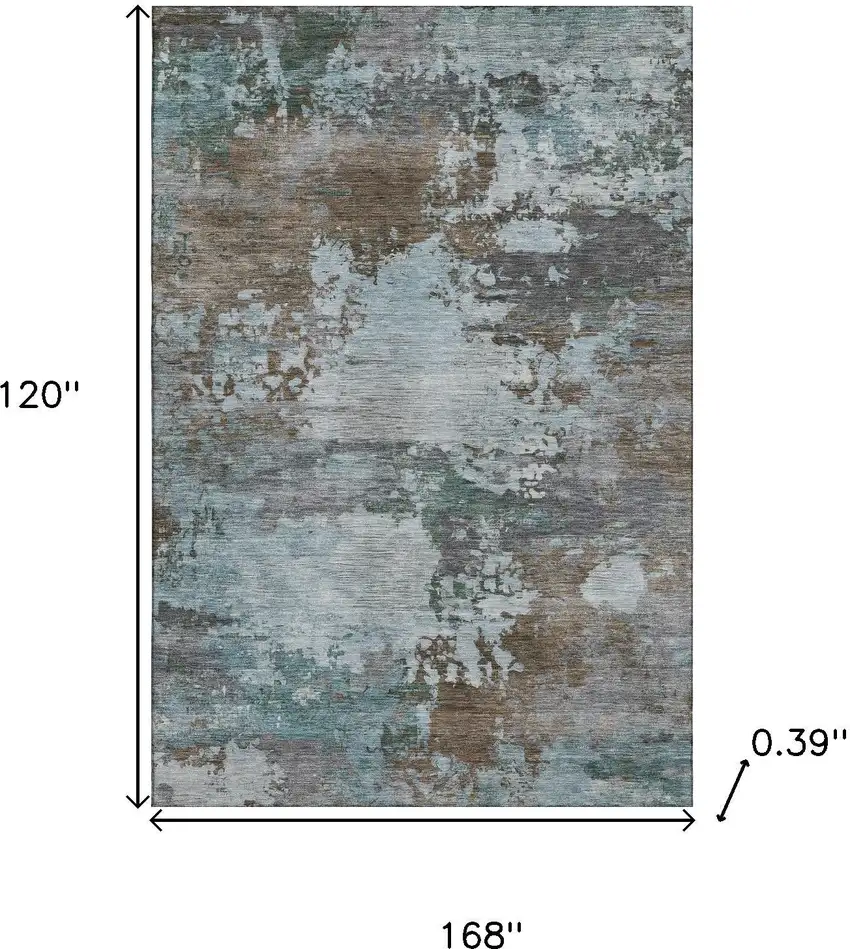 Brown And Blue Abstract Washable Area Rug With UV Protection Photo 9