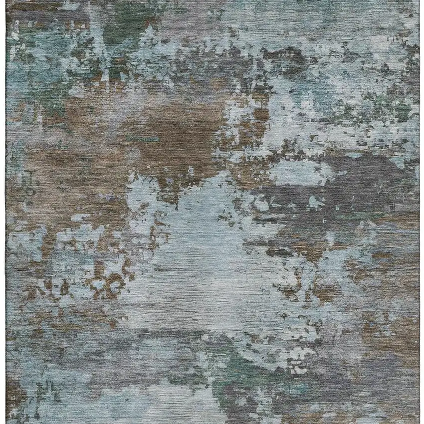 Brown And Blue Abstract Washable Area Rug With UV Protection Photo 4