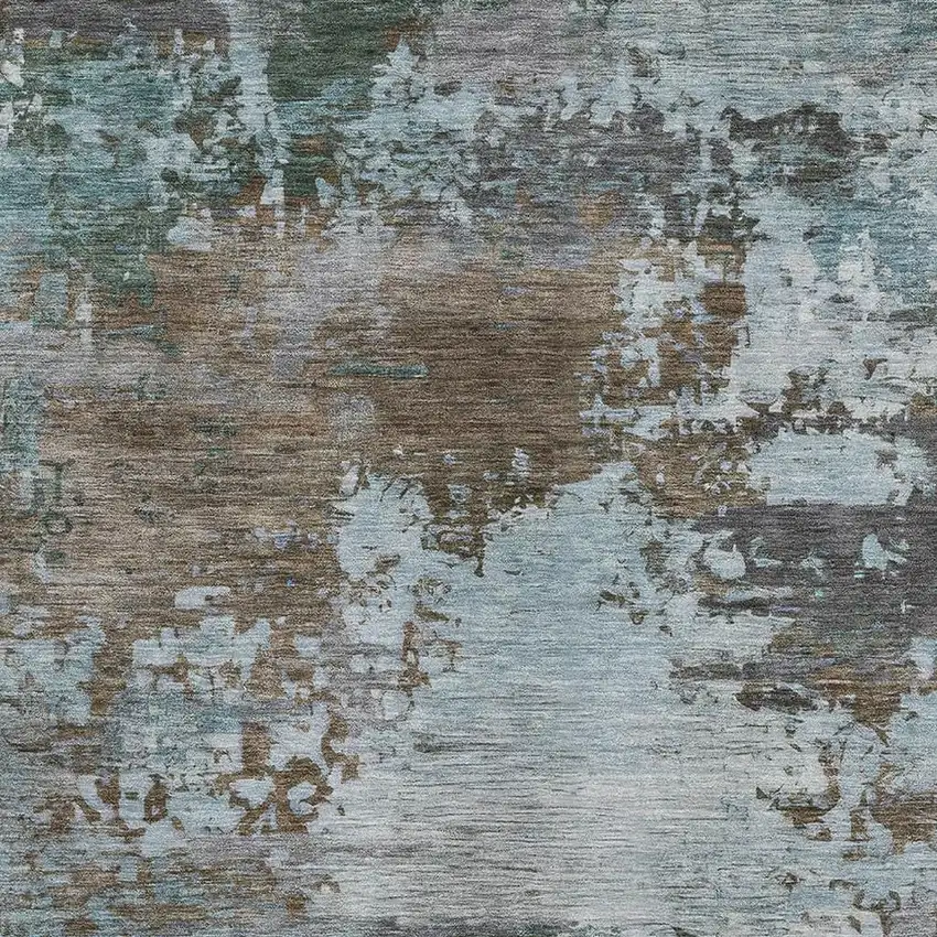 Brown And Blue Abstract Washable Area Rug With UV Protection Photo 3