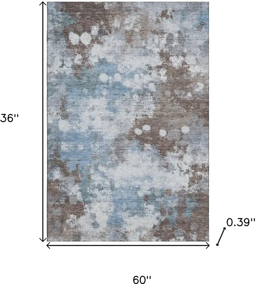 Brown And Blue Abstract Washable Area Rug With UV Protection Photo 9