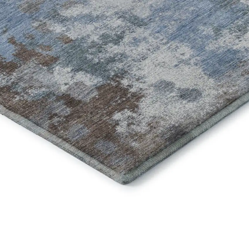 Brown And Blue Abstract Washable Area Rug With UV Protection Photo 6