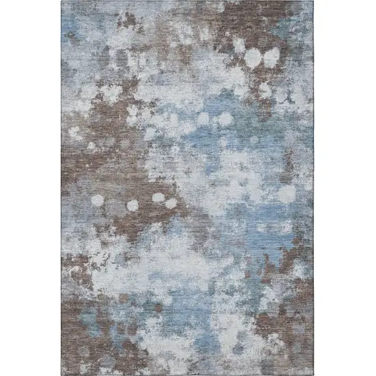 Brown And Blue Abstract Washable Area Rug With UV Protection Photo 3