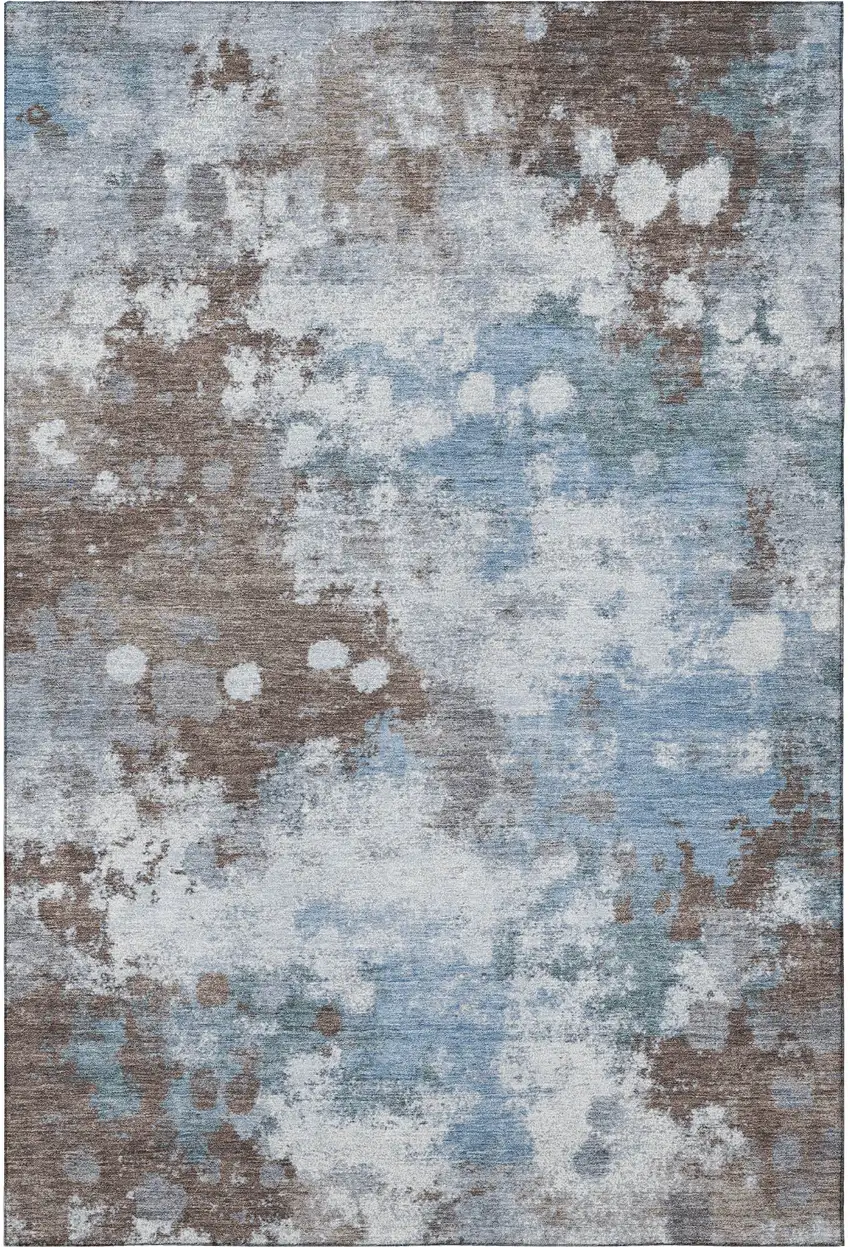 Brown And Blue Abstract Washable Area Rug With UV Protection Photo 3