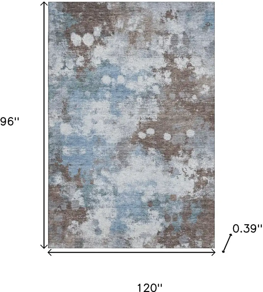 Brown And Blue Abstract Washable Area Rug With UV Protection Photo 8