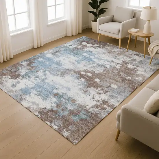 Brown And Blue Abstract Washable Area Rug With UV Protection Photo 5