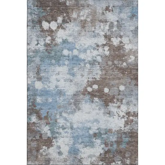 Brown And Blue Abstract Washable Area Rug With UV Protection Photo 1
