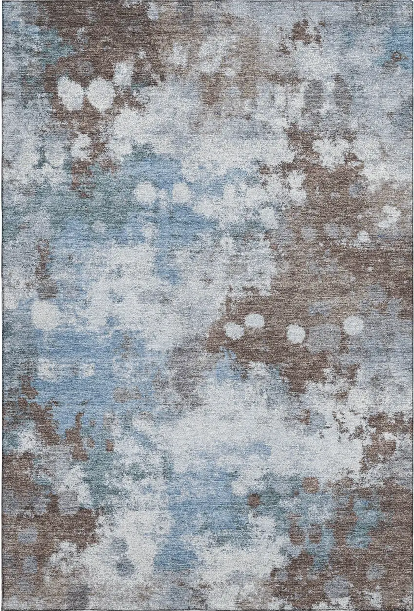 Brown And Blue Abstract Washable Area Rug With UV Protection Photo 1