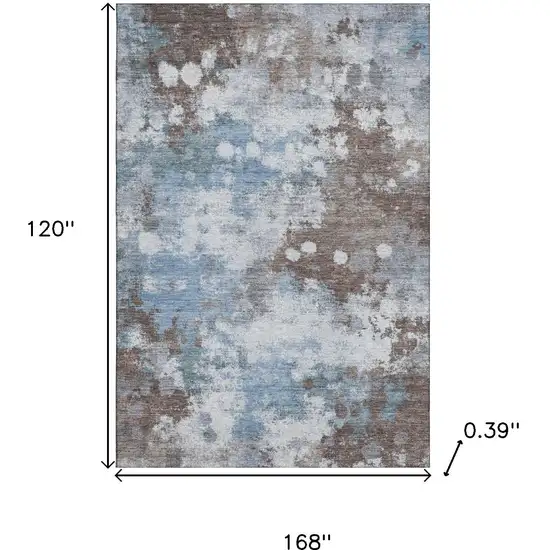 Brown And Blue Abstract Washable Area Rug With UV Protection Photo 9