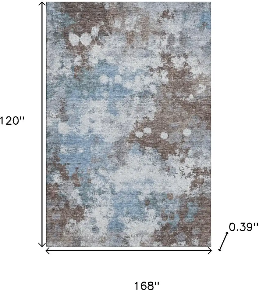 Brown And Blue Abstract Washable Area Rug With UV Protection Photo 9