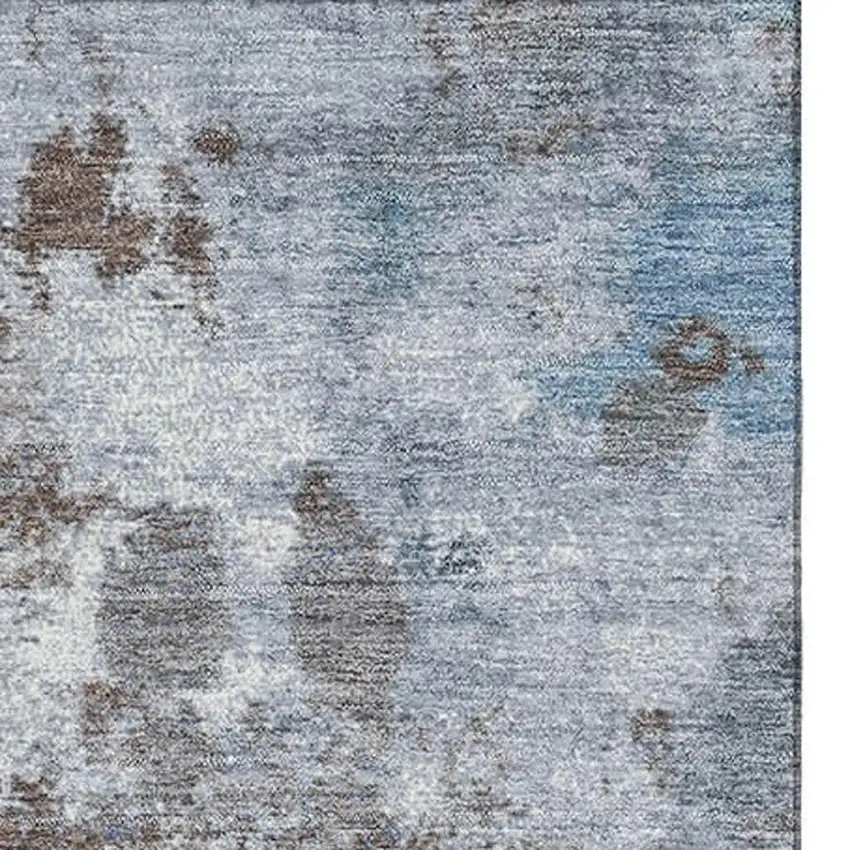 Brown And Blue Abstract Washable Area Rug With UV Protection Photo 4