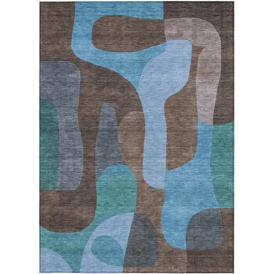 Brown And Blue Abstract Washable Indoor Outdoor Area Rug Photo 3