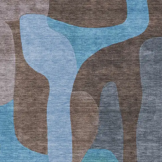 Brown And Blue Abstract Washable Indoor Outdoor Area Rug Photo 9