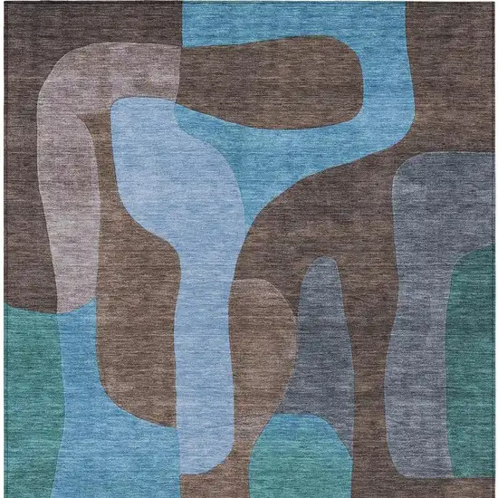 Brown And Blue Abstract Washable Indoor Outdoor Area Rug Photo 4