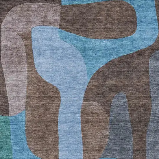 Brown And Blue Abstract Washable Indoor Outdoor Area Rug Photo 3
