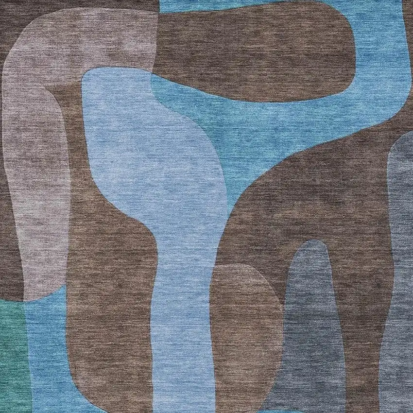 Brown And Blue Abstract Washable Indoor Outdoor Area Rug Photo 3
