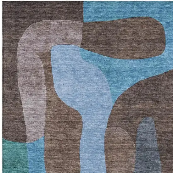 Brown And Blue Abstract Washable Indoor Outdoor Area Rug Photo 4