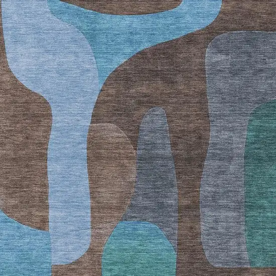 Brown And Blue Abstract Washable Indoor Outdoor Area Rug Photo 4