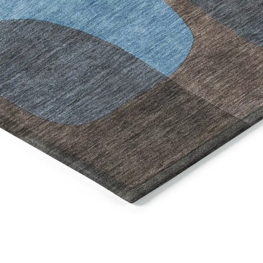 Brown And Blue Abstract Washable Indoor Outdoor Area Rug Photo 9