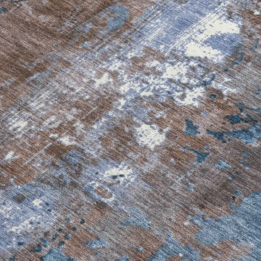 Brown And Blue Abstract Washable Indoor Outdoor Area Rug Photo 3