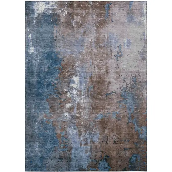 Brown And Blue Abstract Washable Indoor Outdoor Area Rug Photo 8