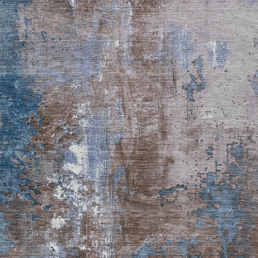 Brown And Blue Abstract Washable Indoor Outdoor Area Rug Photo 6