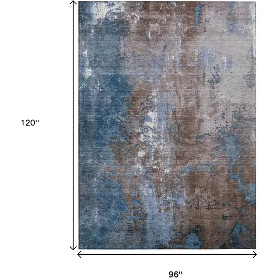 Brown And Blue Abstract Washable Indoor Outdoor Area Rug Photo 9