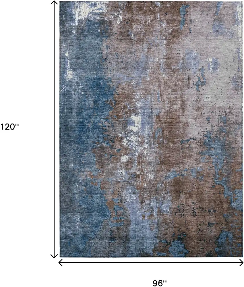 Brown And Blue Abstract Washable Indoor Outdoor Area Rug Photo 9