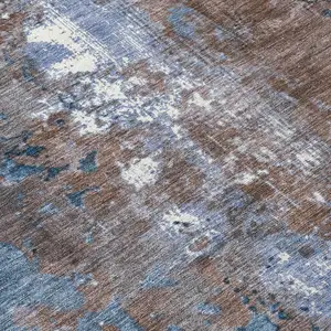 Photo of Brown And Blue Abstract Washable Indoor Outdoor Area Rug