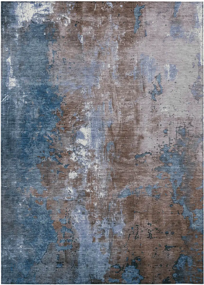 Brown And Blue Abstract Washable Indoor Outdoor Area Rug Photo 8