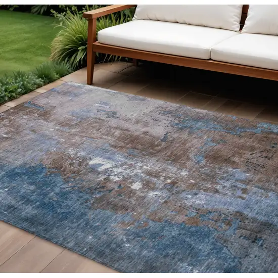 Brown And Blue Abstract Washable Indoor Outdoor Area Rug Photo 2