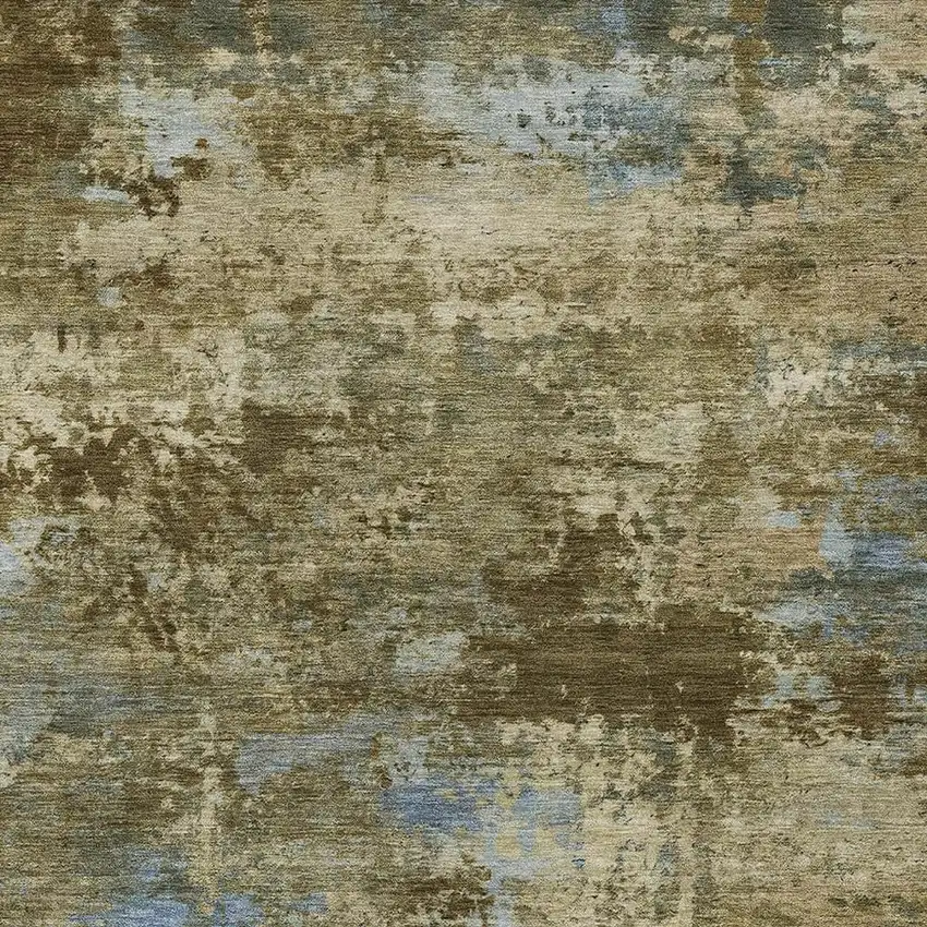 Brown And Blue Abstract Washable Indoor Outdoor Area Rug Photo 2