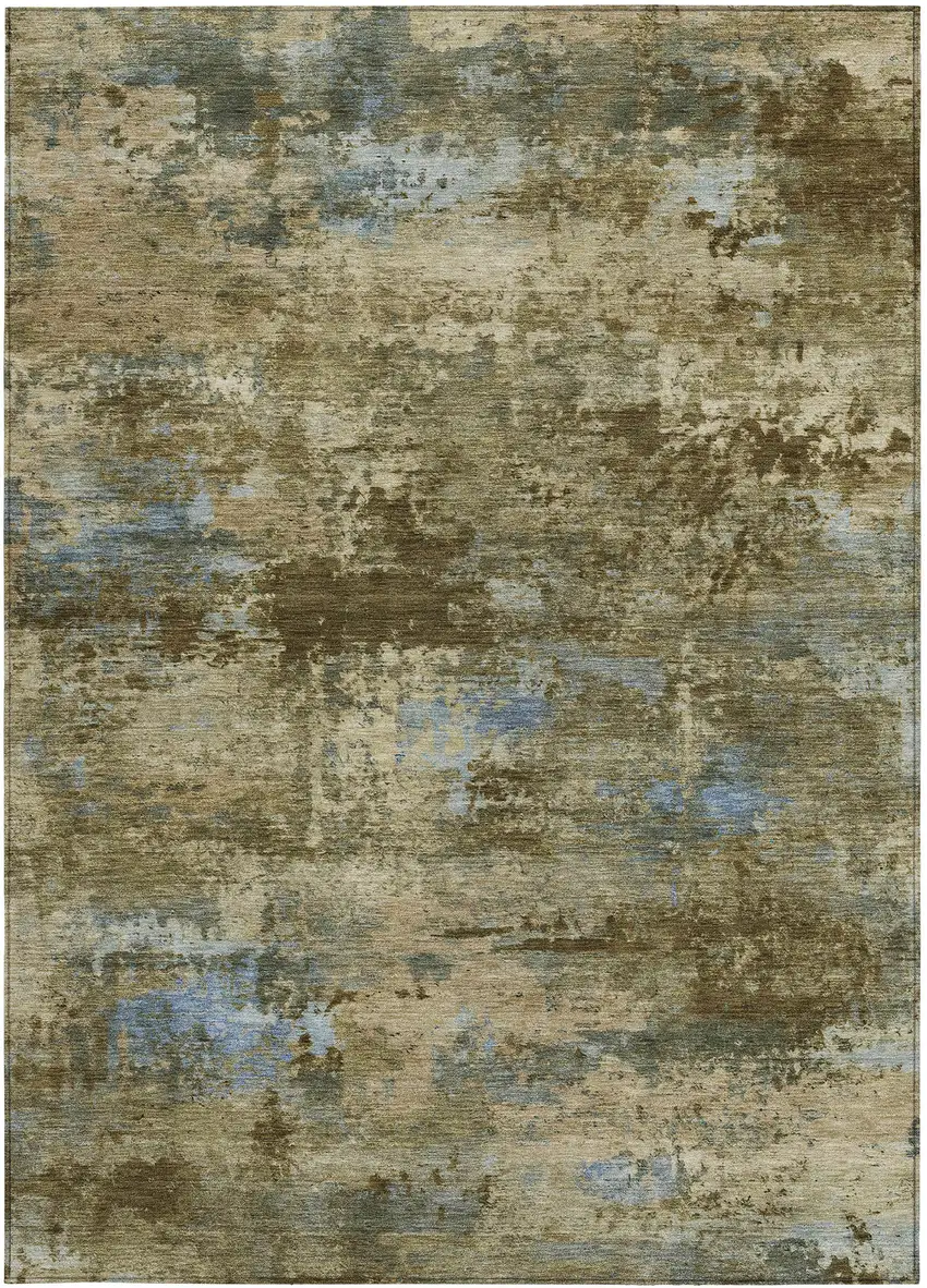 Brown And Blue Abstract Washable Indoor Outdoor Area Rug Photo 3