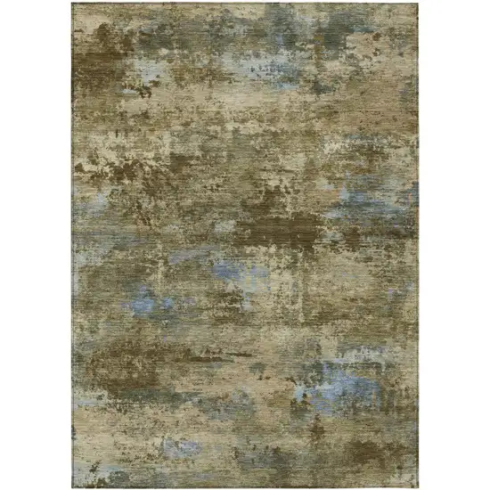 Brown And Blue Abstract Washable Indoor Outdoor Area Rug Photo 1