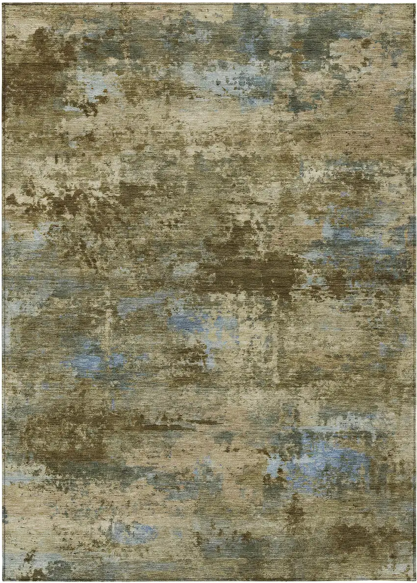 Brown And Blue Abstract Washable Indoor Outdoor Area Rug Photo 1