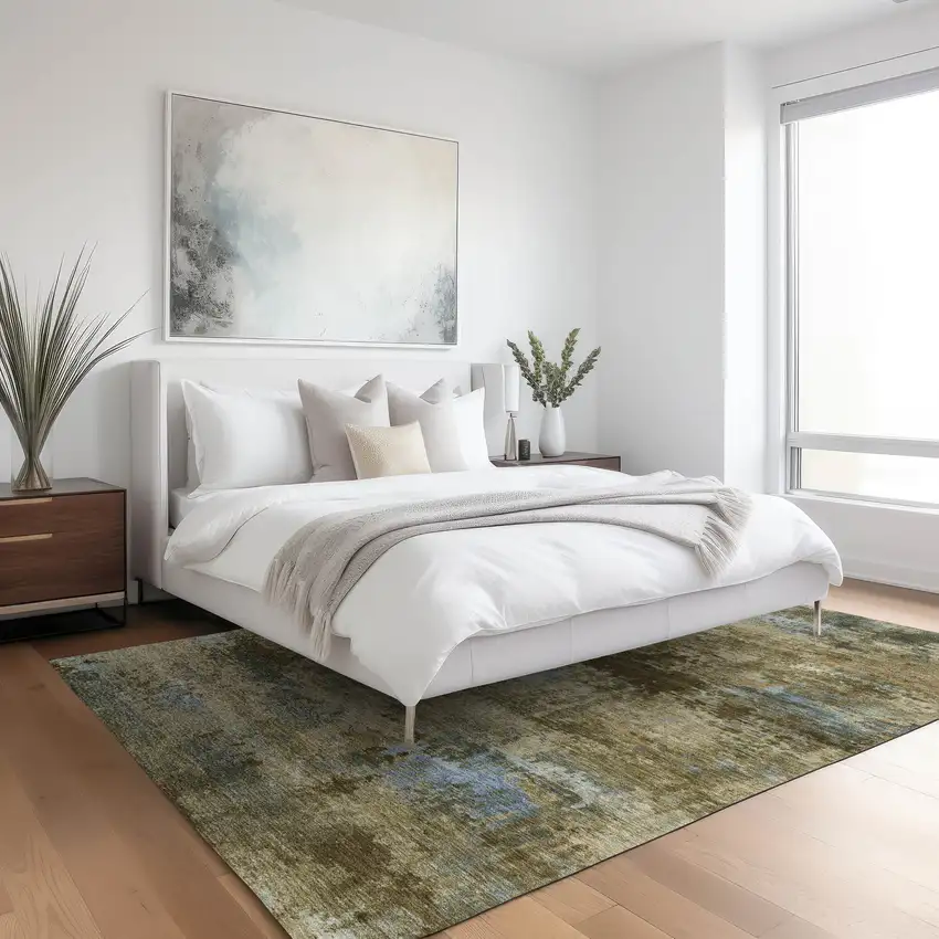 Brown And Blue Abstract Washable Indoor Outdoor Area Rug Photo 6