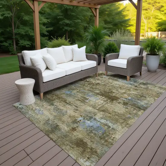 Brown And Blue Abstract Washable Indoor Outdoor Area Rug Photo 7