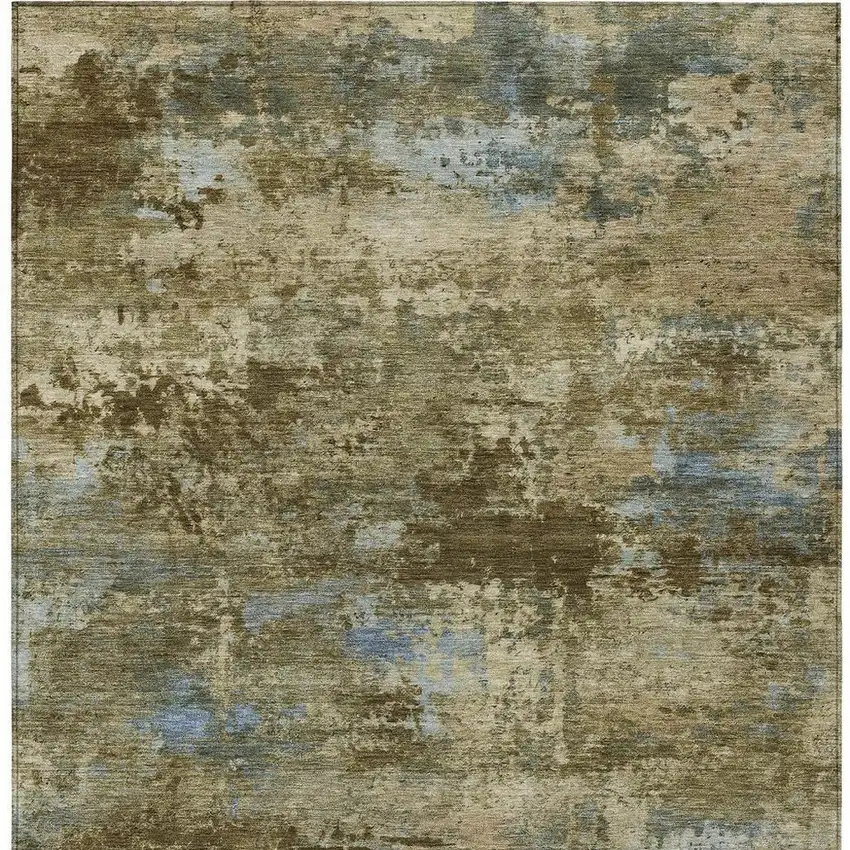 Brown And Blue Abstract Washable Indoor Outdoor Area Rug Photo 3