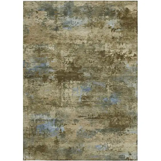 Brown And Blue Abstract Washable Indoor Outdoor Area Rug Photo 3