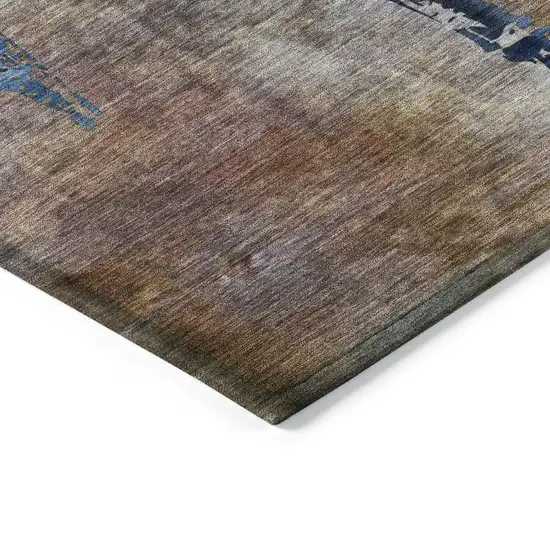 Brown And Blue Botanical Leaves Washable Indoor Outdoor Area Rug Photo 4