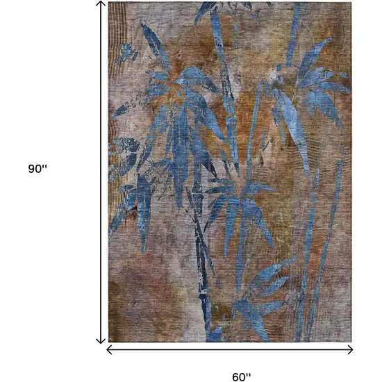 Brown And Blue Botanical Leaves Washable Indoor Outdoor Area Rug Photo 7